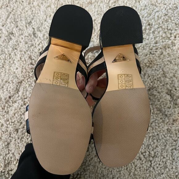 Laura Biagiotti Tan Black Block Heels Size 37 - Picture 3 of 6